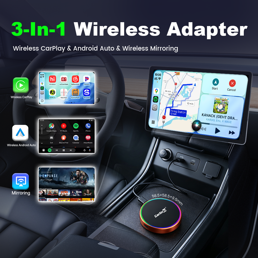 CarlinKit CP2A-M 3-in-1 Wireless CarPlay Android Auto Adapter WiFi 6 Mirroring