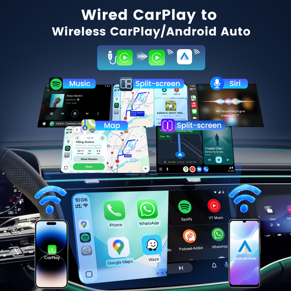 CarlinKit Mini Ultra 6 Wired CarPlay to Wireless CarPlay & Android Auto & Screen Mirroring Adapter