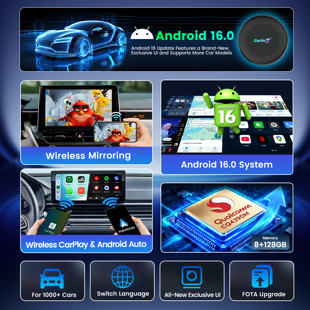 Carlinkit CQ4390M Tbox Ultra 2 Android 16 Wireless CarPlay & Android Auto Car Streaming TV Box