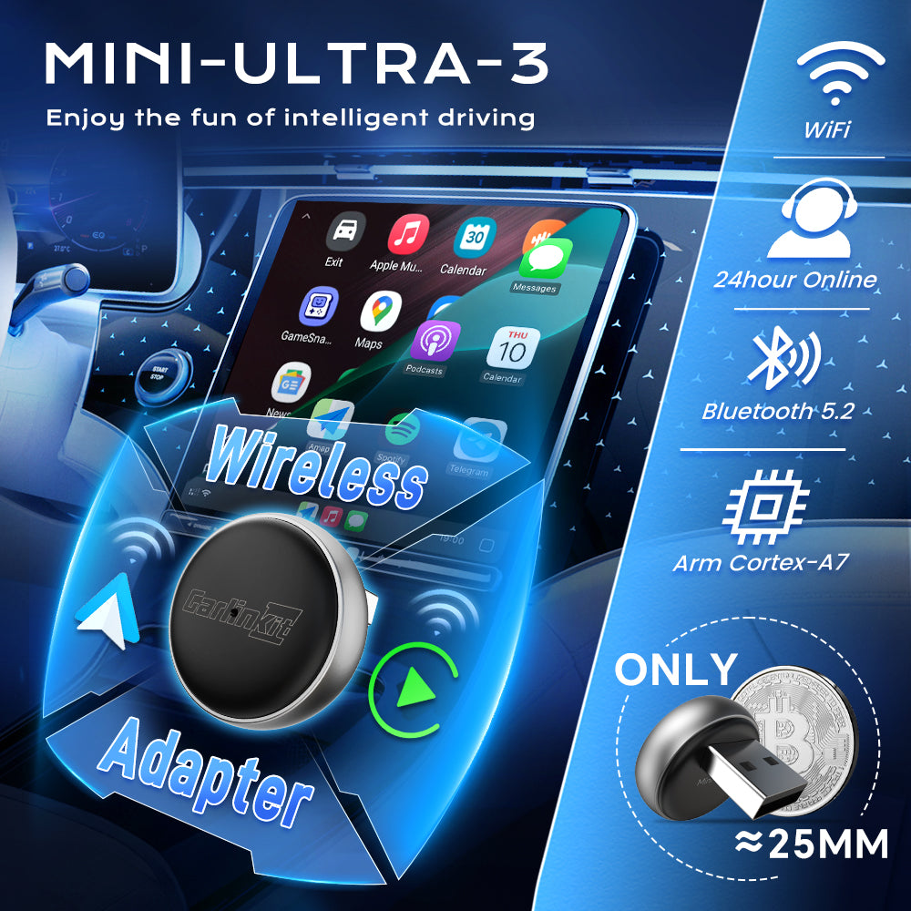 CarlinKit Mini Ultra 3 Wireless CarPlay & Android Auto Tiny Adapter