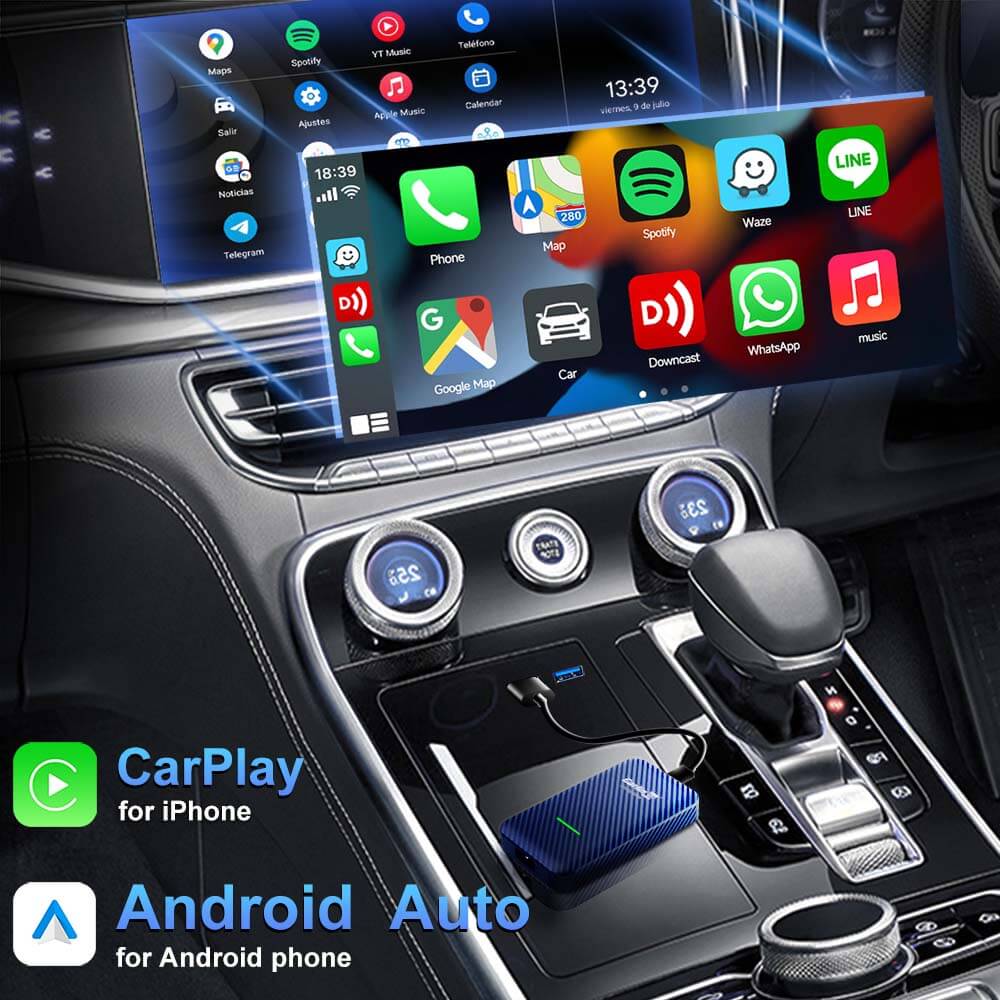 Carlinkit 4.0 - CP2A Adaptador 2 em 1 Carplay sem fio e Android Auto para carro Carplay de fábrica com fio