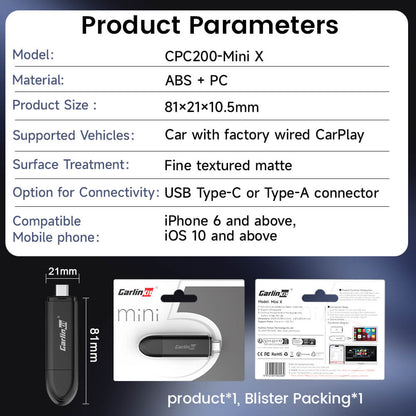 Carlinkit Mini5 Small & Compact Wired to Wireless Carplay Adapter