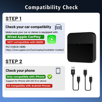 Carlinkit Mini3-3 Mini Wireless Carplay Adapter for Car with OEM Factory Carplay Cable