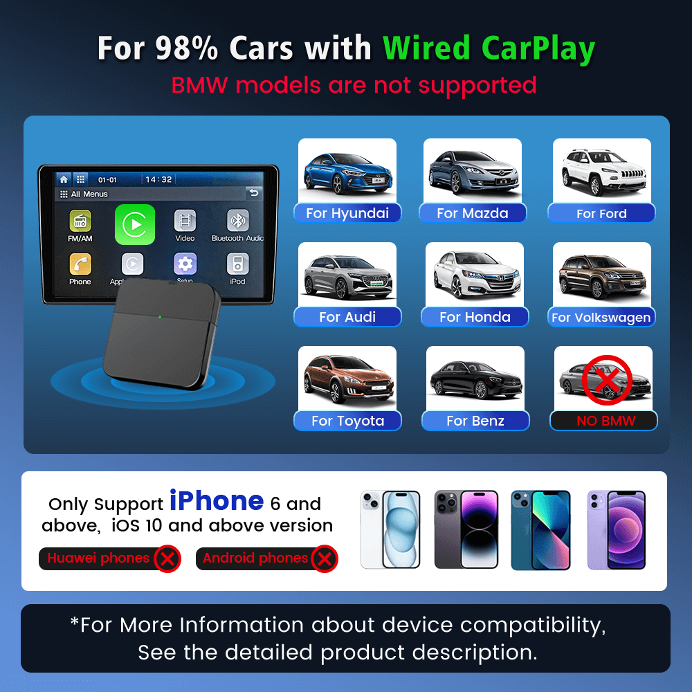 Carlinkit Mini3-3 Mini Wireless Carplay Adapter for Car with OEM Factory Carplay Cable