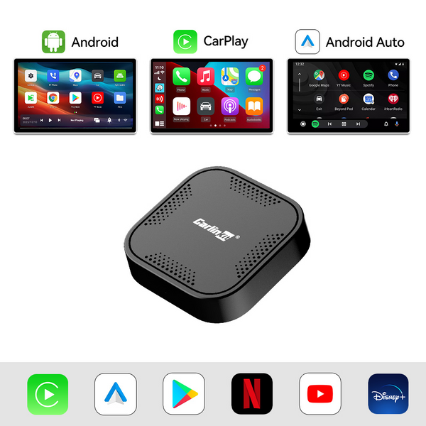 Tbox Basic - Sistema Android integrado de Streaming AI Box com Carplay sem fio e Android Auto para você assistir TV no carro